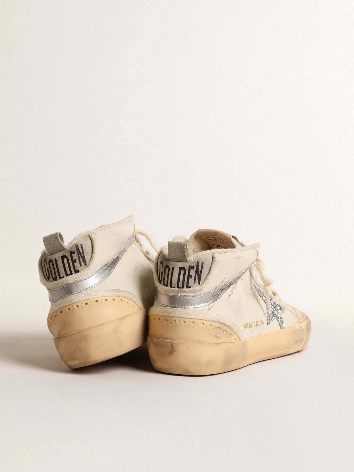 Golden Goose Mid Star with glitter star and metallic leather flash