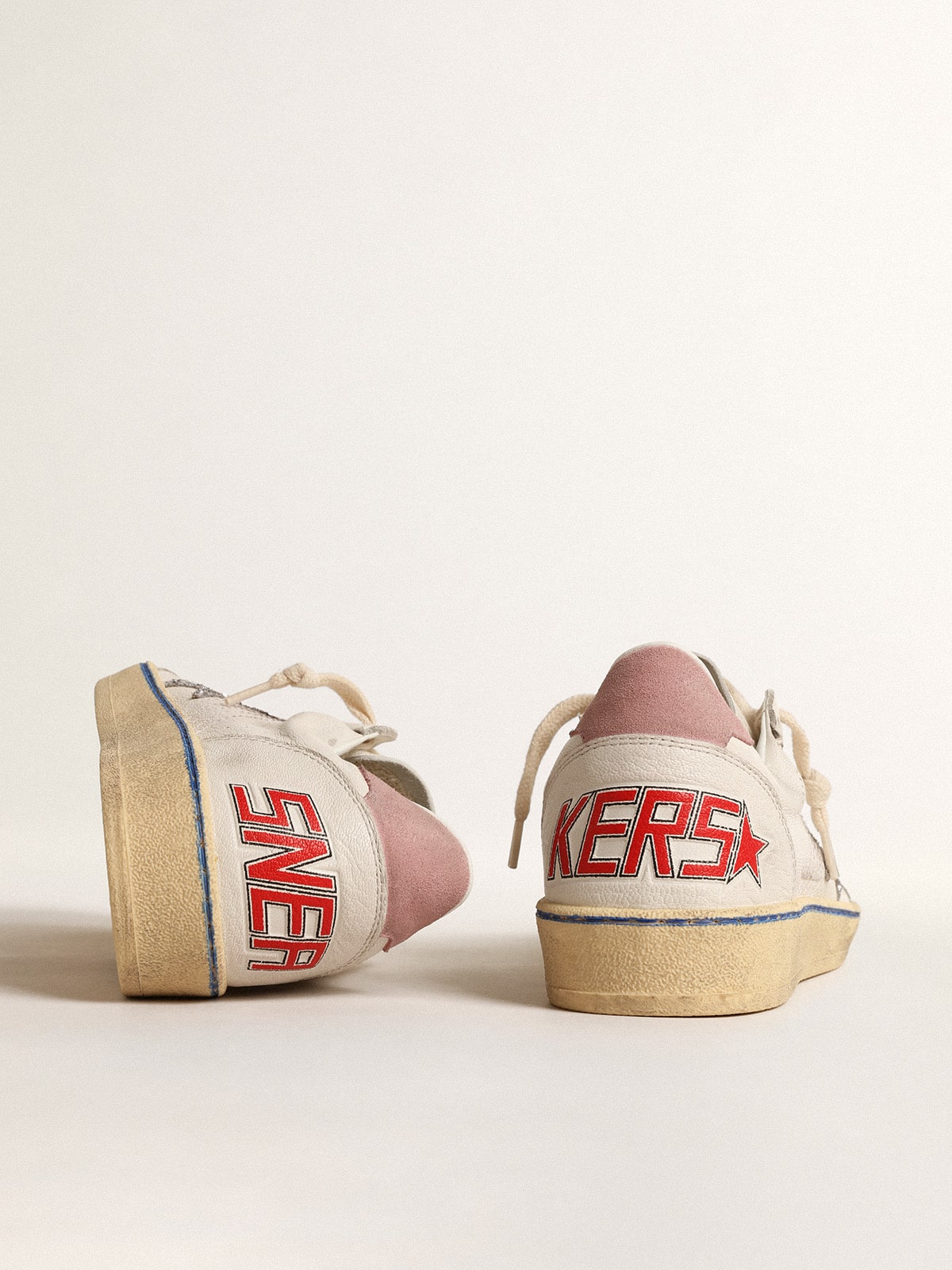 Golden Goose Ball Star with glitter star and pink suede heel tab