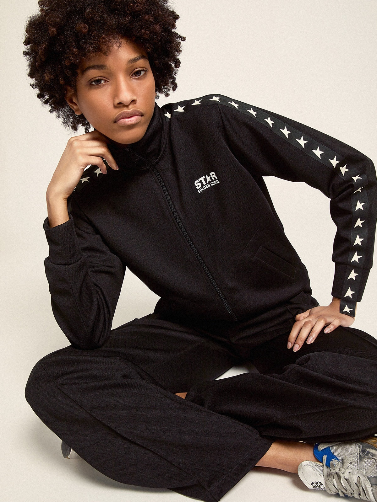 Golden Goose Women’s black zipped sweatshirt with white stars