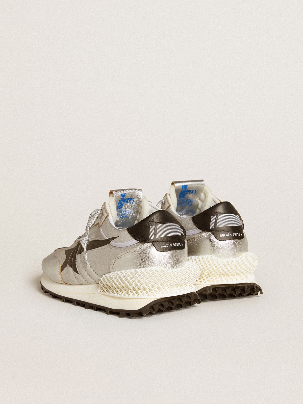 Golden Goose Men’s Marathon with silver ripstop nylon upper and black star