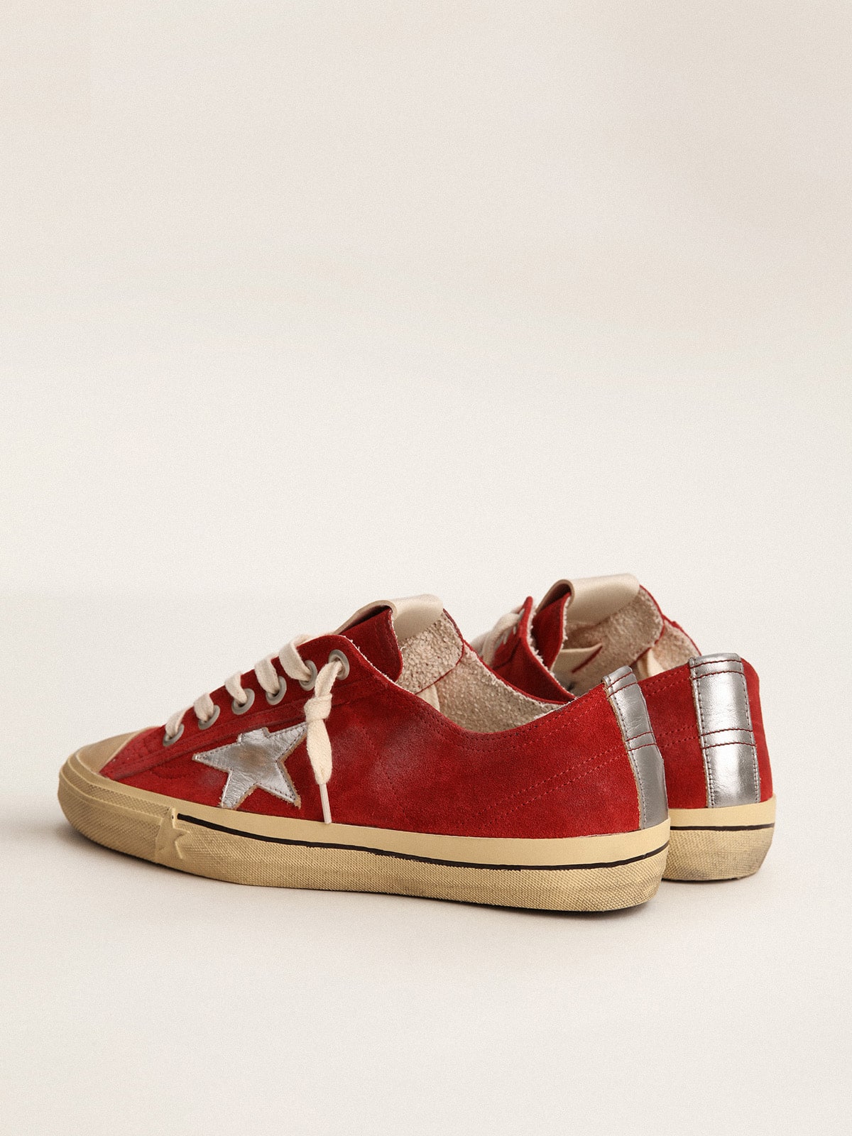 Golden Goose Men's V-Star in dark red suede with silver star and heel tab