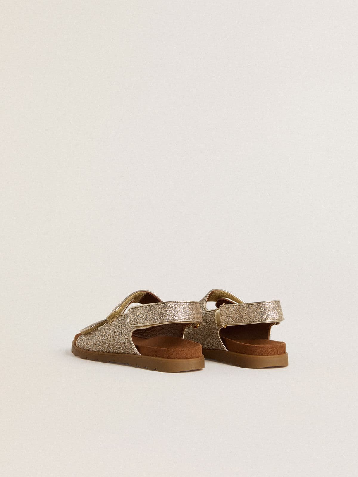 Golden Goose Noa Junior sandals in micro-glitter and platinum leather