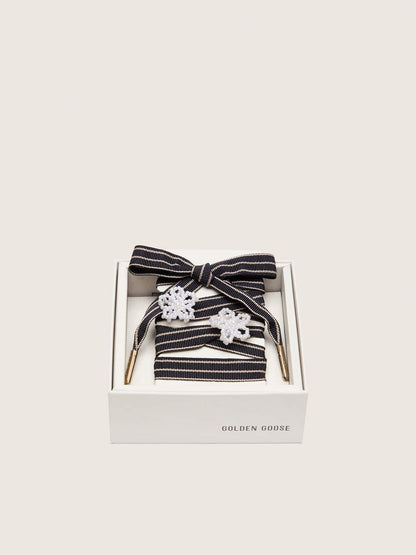 Golden Goose Skins white and dark blue striped laces with beaded charms