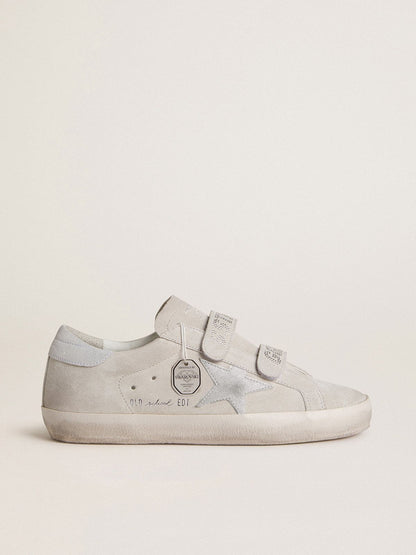 Golden Goose Women's Old School in light gray suede with a leather star with micro-glitter