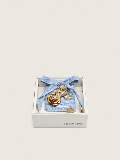 Golden Goose Skins light blue and white herringbone laces embellished with charms