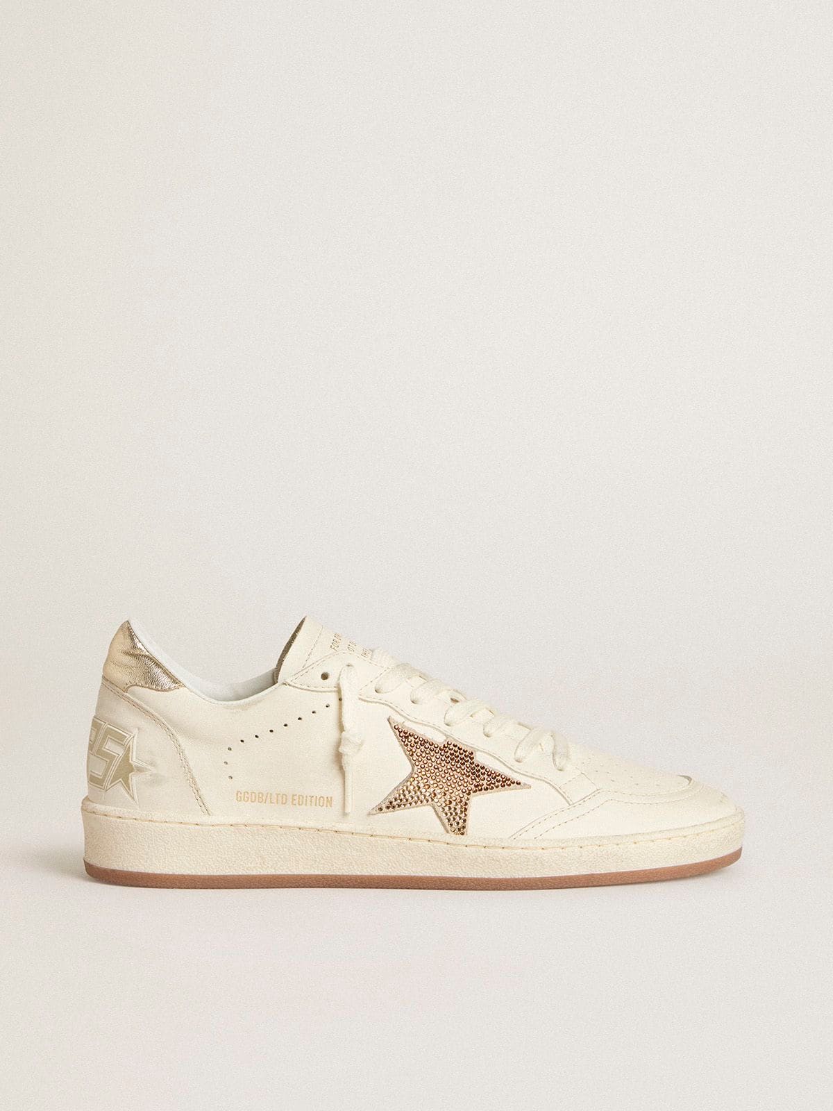 Golden Goose Women’s Ball Star in white leather with crystal star and metallic heel tab