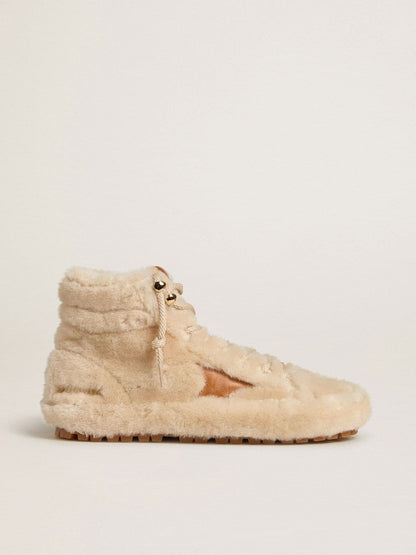 Golden Goose Women's Francy in beige shearling with brown leather star