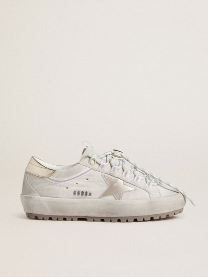 Golden Goose Women's Super-Star Ski in light gray nylon with metallic leather star and heel tab