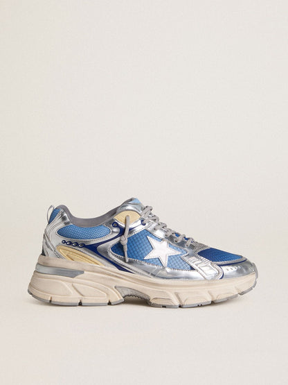 Golden Goose Women's Lightstar  in light blue mesh with white TPU star and silver bio-based inserts