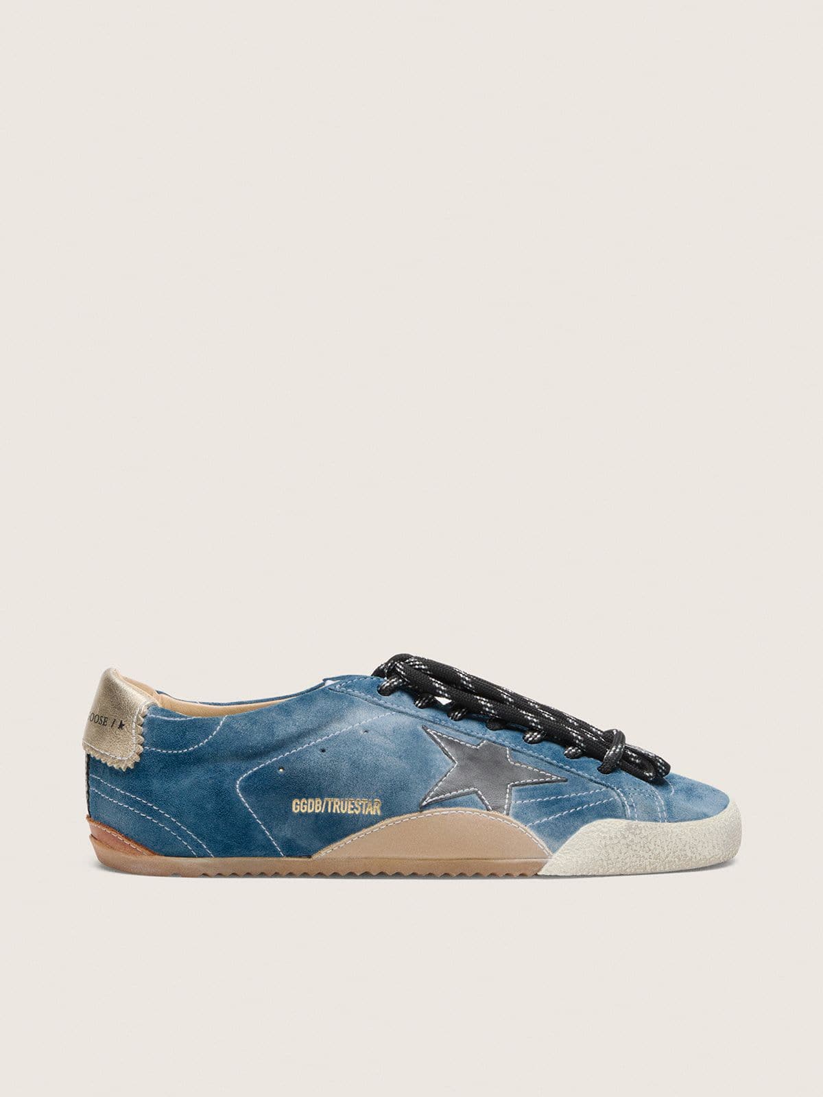 Golden Goose Women's True-Star in teal suede with black star and cream heel tab