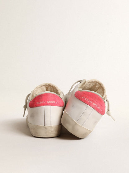 Golden Goose Women's white leather Super-Star with perforated star and fuchsia nylon heel tab