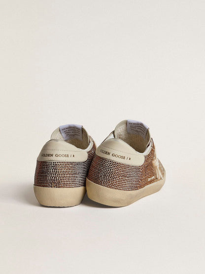 Golden Goose Super-Star in beige suede and multicolored crystals with cream-colored leather star and heel tab