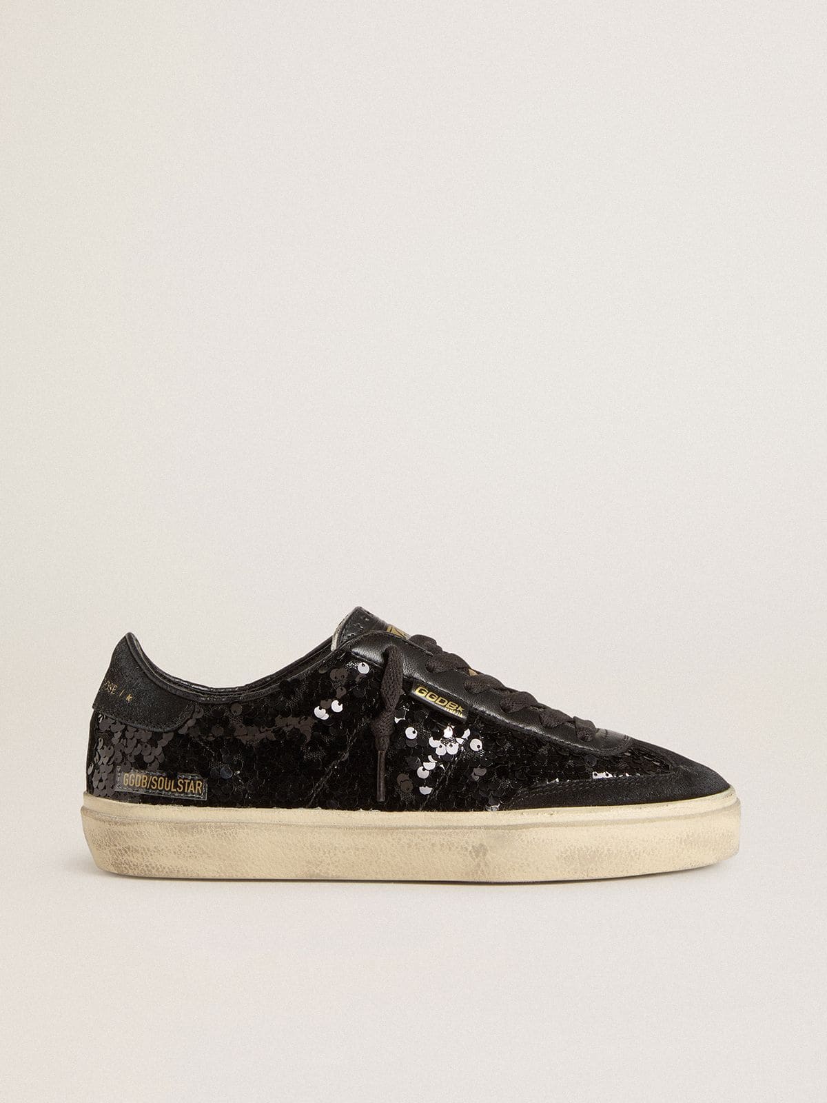 Golden Goose Women's Soul Star in black sequins with black suede heel tab