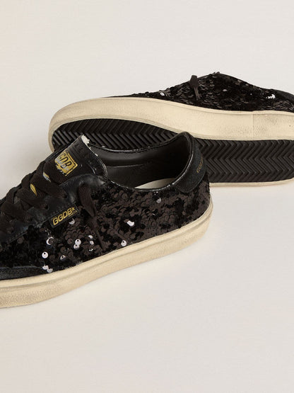 Golden Goose Women's Soul Star in black sequins with black suede heel tab