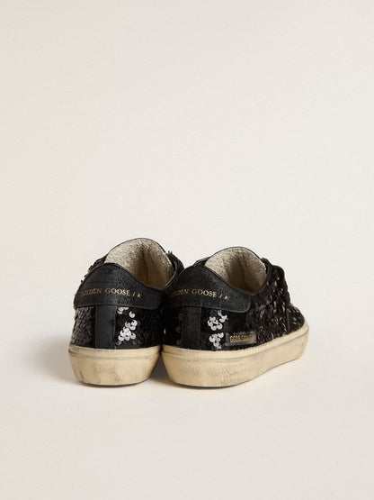 Golden Goose Women's Soul Star in black sequins with black suede heel tab
