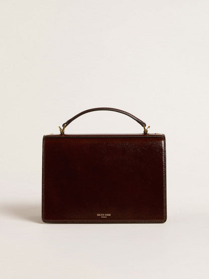 Golden Goose Venezia Bag in dark brown laminated leather with gold details