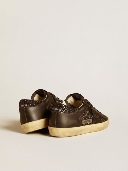 Golden Goose Women's Super-Star in black glitter with black suede star and leather inserts
