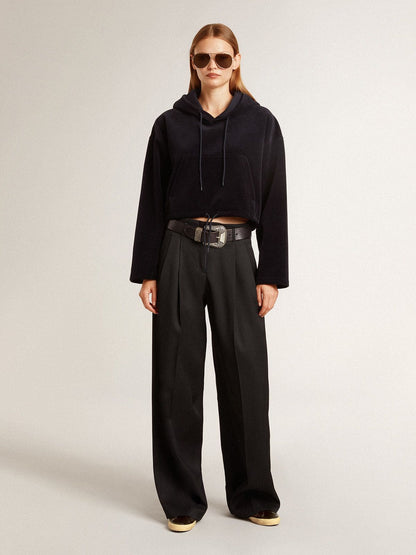 Golden Goose Women's Super-Star in black glitter with black suede star and leather inserts