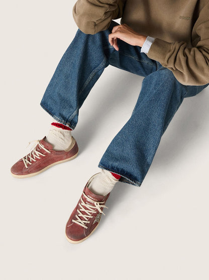Golden Goose Women's Super-Star LTD in red suede with silver glitter star and laminated leather heel tab