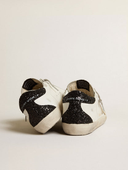 Golden Goose Women's Super-Star with gold star and black glitter heel tab