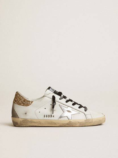 Golden Goose Women's white leather Super-Star with glittery heel tab