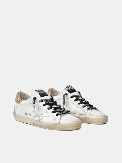 Golden Goose Women's white leather Super-Star with glittery heel tab
