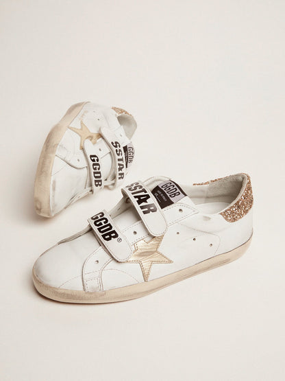 Golden Goose Women's Old School with gold star in laminated leather