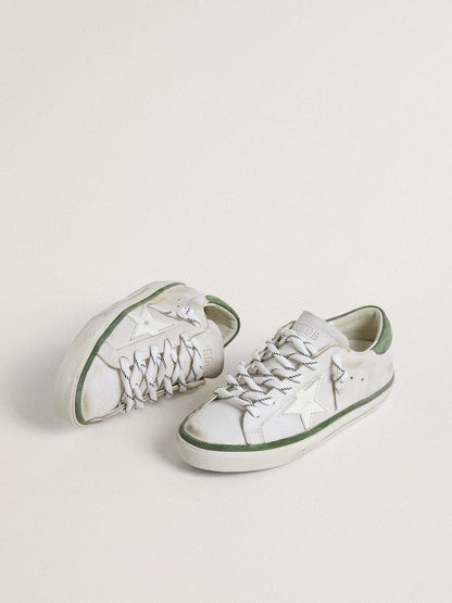 Golden Goose Women's Super-Star LTD with white leather star and green suede heel tab