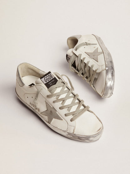 Golden Goose Women's Super-Star with silver sparkle foxing and metal stud lettering
