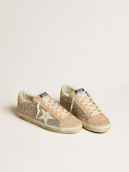 Golden Goose Women’s Super-Star in silver glitter with leather star and heel tab