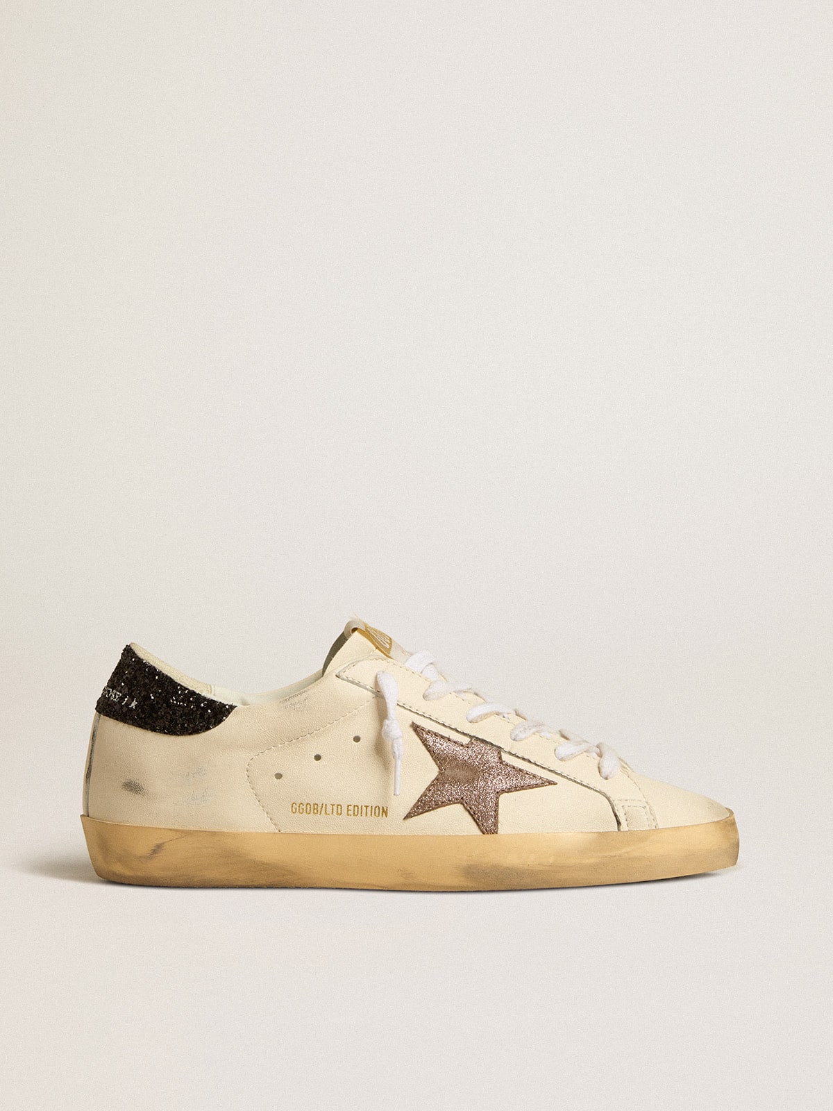 Golden Goose Super-Star LTD with laminated leather star and black glitter heel tab
