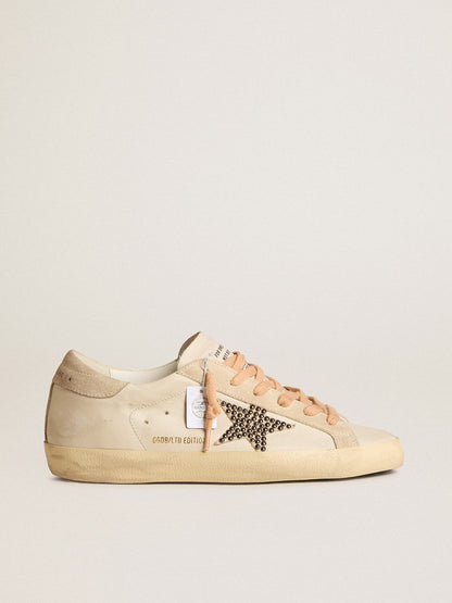 Golden Goose Super-Star LTD in leather with beige suede star with Swarovski studs