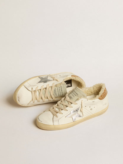 Golden Goose Super-Star with silver leather star and crocodile-print leather heel tab