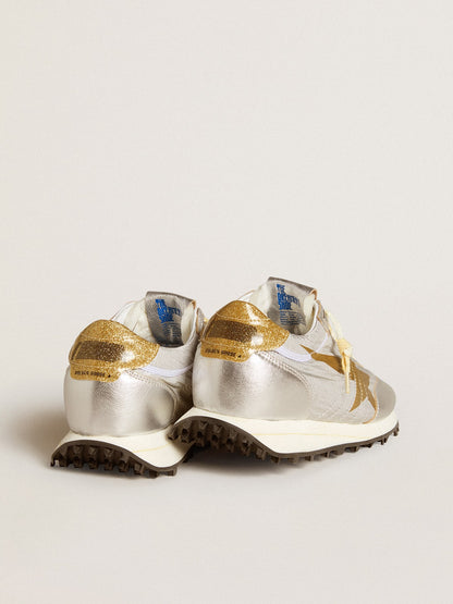 Golden Goose Women’s Marathon with silver ripstop nylon upper and gold star