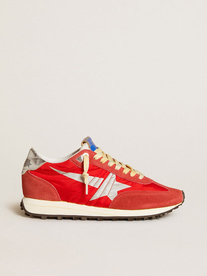 Golden Goose Women’s Marathon with red nylon upper and silver star
