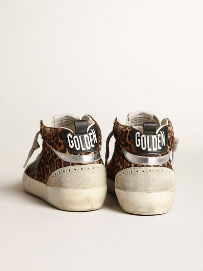 Golden Goose Women's Mid Star in leopard print pony skin with black star