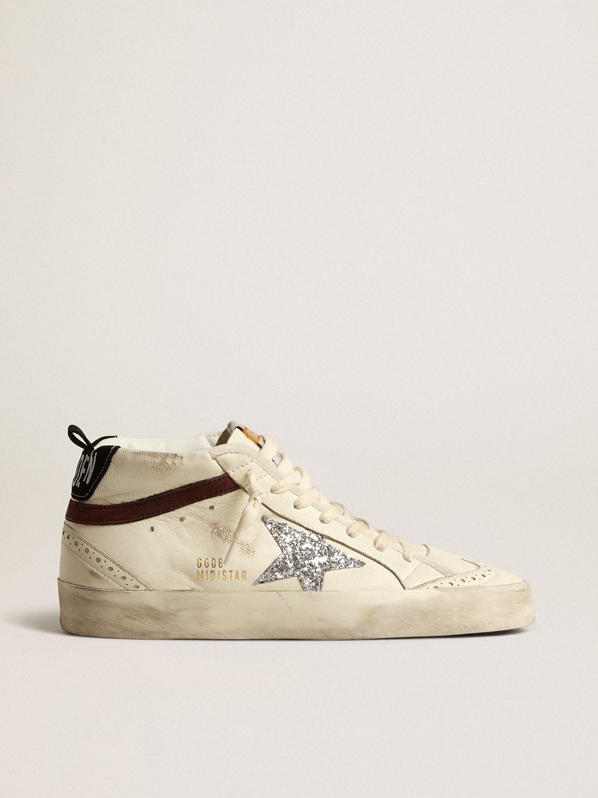 Golden Goose Mid Star LTD in white nappa leather with silver glitter star