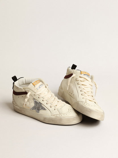 Golden Goose Mid Star LTD in white nappa leather with silver glitter star