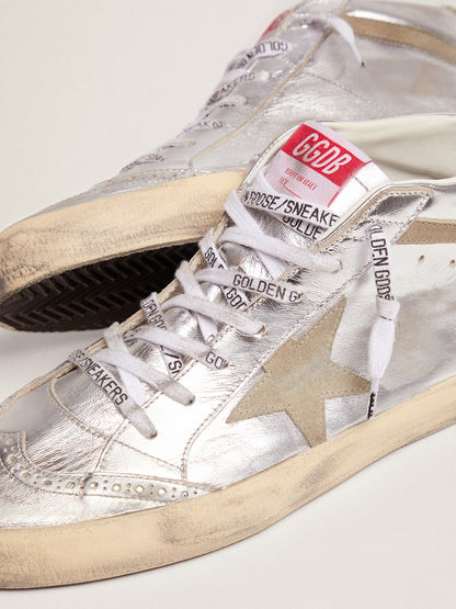 Golden Goose Women's Mid Star in silver laminated leather with dove gray star