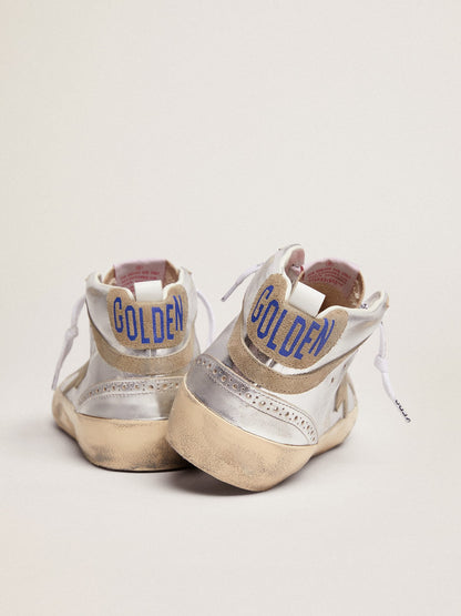 Golden Goose Women's Mid Star in silver laminated leather with dove gray star