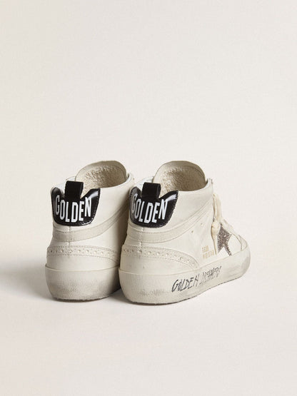 Golden Goose Women's Mid Star with silver glitter star and black laminated heel tab