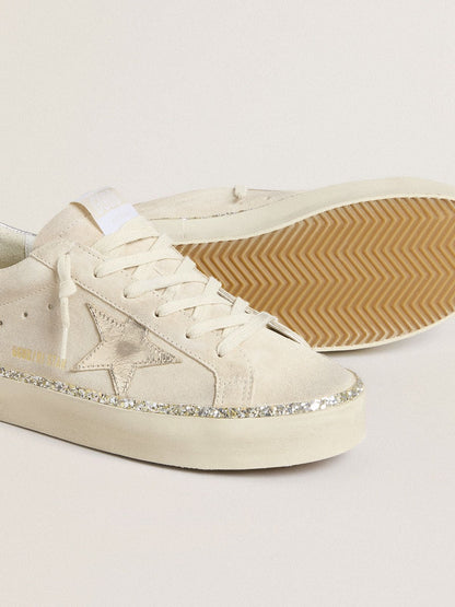 Golden Goose Hi Star in suede with silver metallic leather star and heel tab