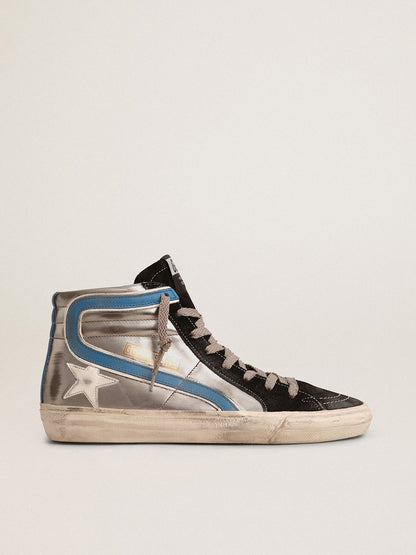 Golden Goose Slide in silver metallic leather with white leather star