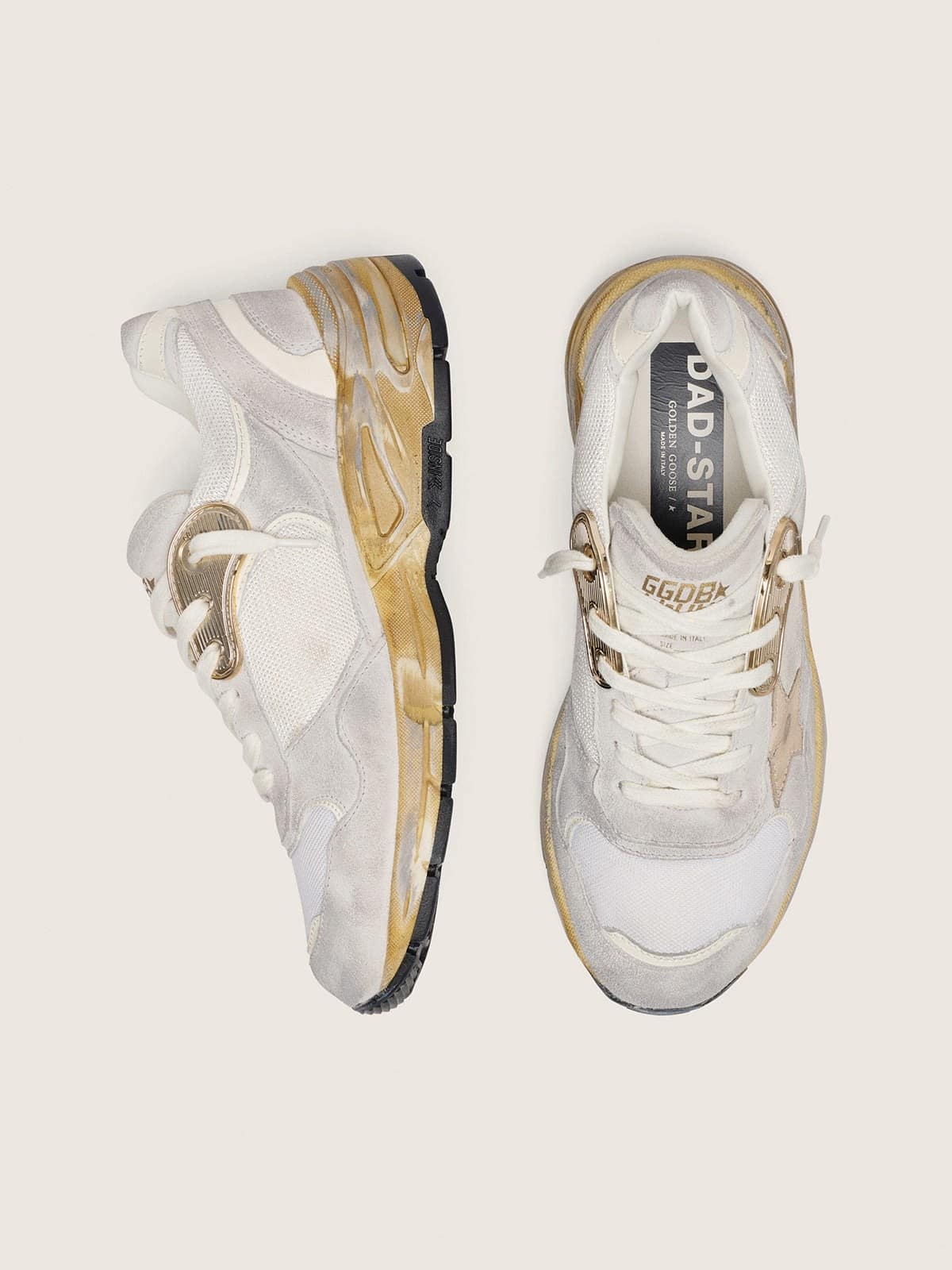 Golden Goose Women's Dad-Star in mesh and white suede with gold foiled star