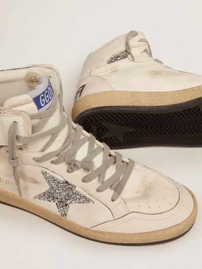 Golden Goose Women's Sky-Star with signature on the ankle and silver inserts