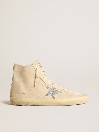 Golden Goose Women's Francy in beige suede with silver glitter star