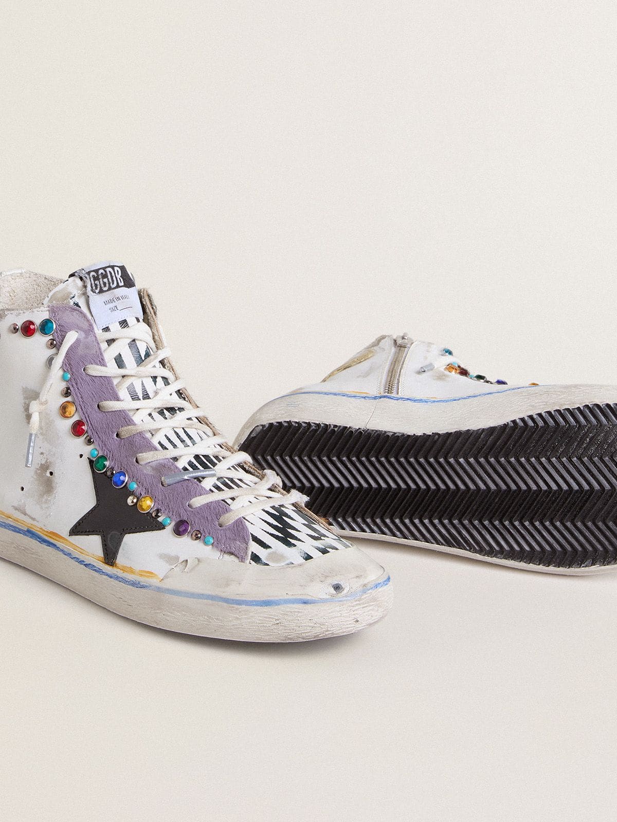 Golden Goose Women’s Francy Penstar LAB with black leather star and multicolor studs