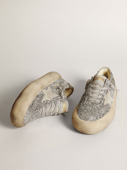 Golden Goose Women's Space-Star in silver glitter with ice-gray star