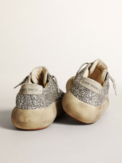 Golden Goose Women's Space-Star in silver glitter with ice-gray star