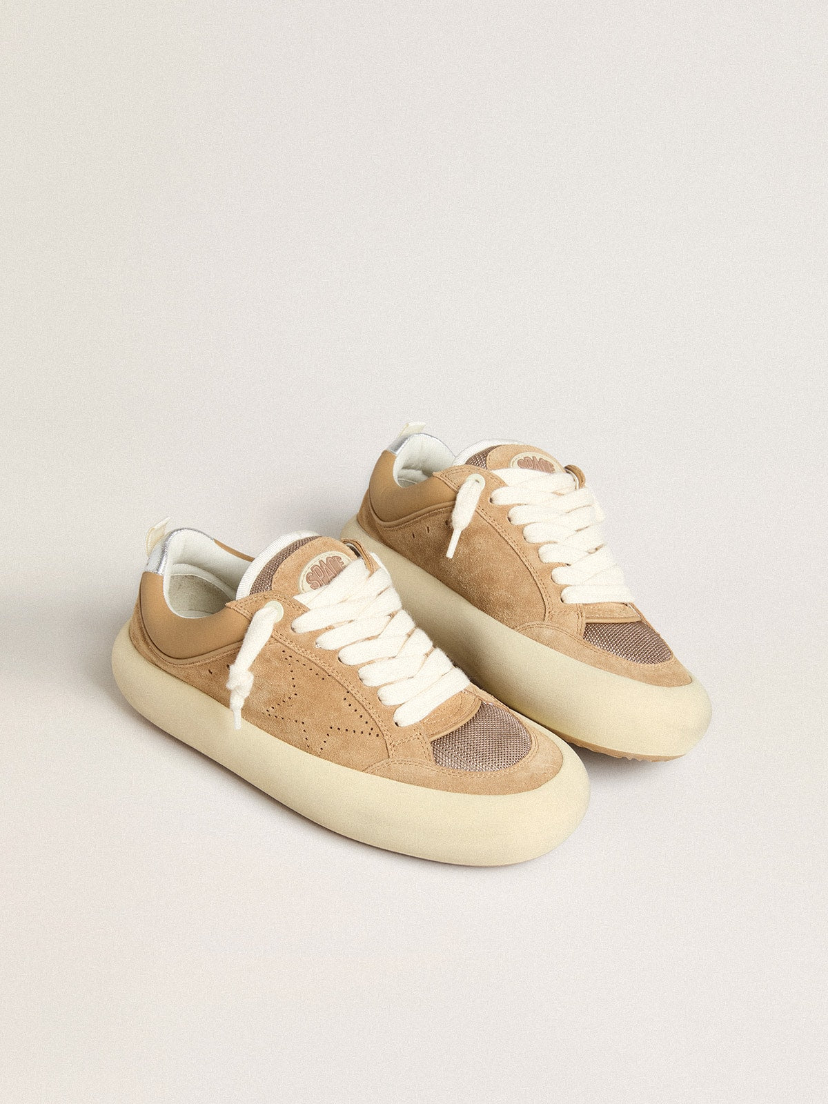 Golden Goose Women's Space-Star Cube in tobacco suede with perforated star